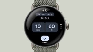 A person wearing the Pixel Watch 5 on their wrist while running.
