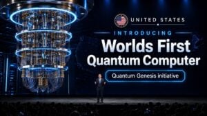 A conceptual illustration of a fault-tolerant quantum computer processor.