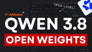 A laptop screen displaying the Qwen 3.8 model running locally.