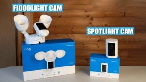 A side-by-side size comparison of Ring outdoor security cameras.