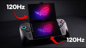 A ROG Ally X connected to a secondary 120Hz portable monitor.