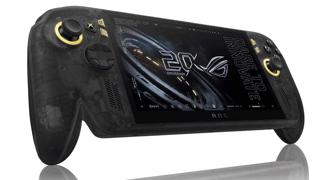 Close-up of the larger 7.4-inch OLED screen on the new Ally X20 model.
