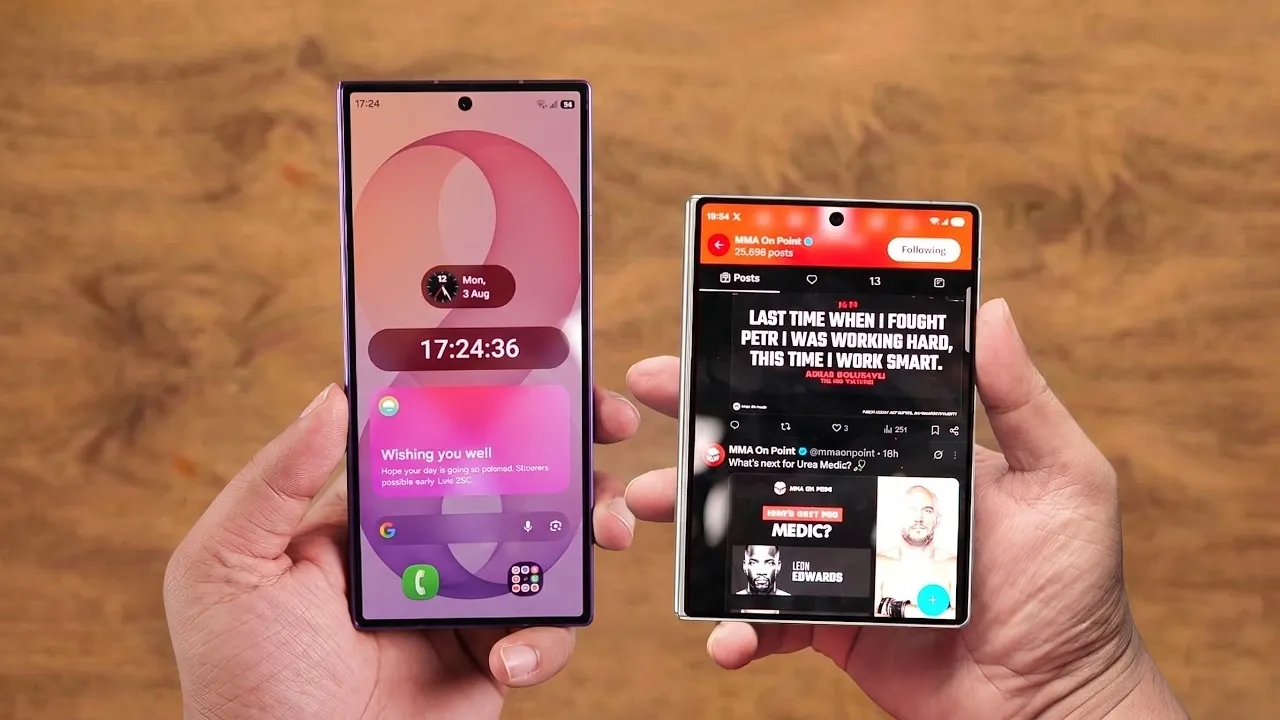 Person holding the standard Galaxy Z Fold 8 to demonstrate its comfortable size.