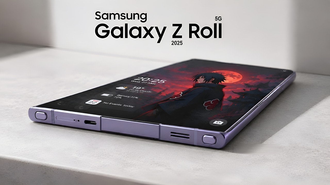 A conceptual render of the rumored Samsung Galaxy Z Roll expanding its display.