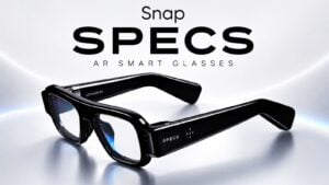 A person wearing Snap Specs AR glasses looking at a digital interface.