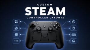 A person configuring a custom layout for their Steam Controller on a PC monitor.