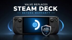 A Steam Deck handheld console running a game.