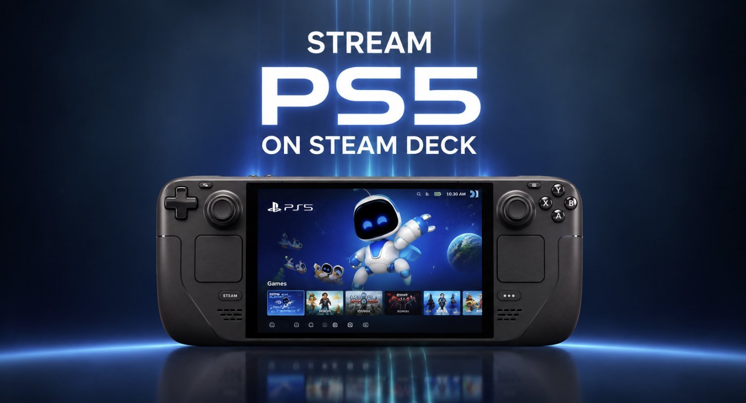 A Steam Deck displaying a PlayStation 5 game being streamed.