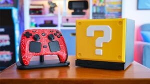 A Steam Machine console running a retro Game Boy emulator on a living room TV.