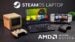 A gaming laptop running the SteamOS interface.