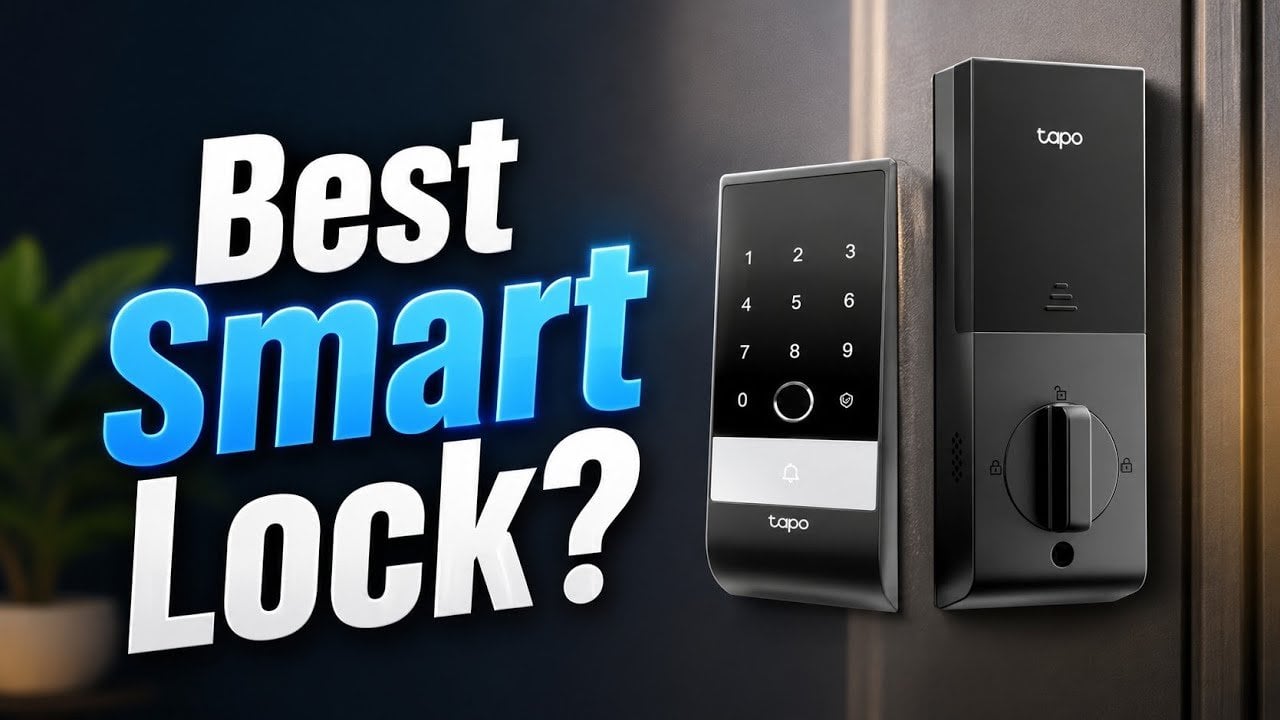 Front view of the Tapo DL130 smart lock installed on a wooden door.