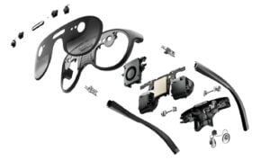The UR XR 1 augmented reality glasses resting on a desk.