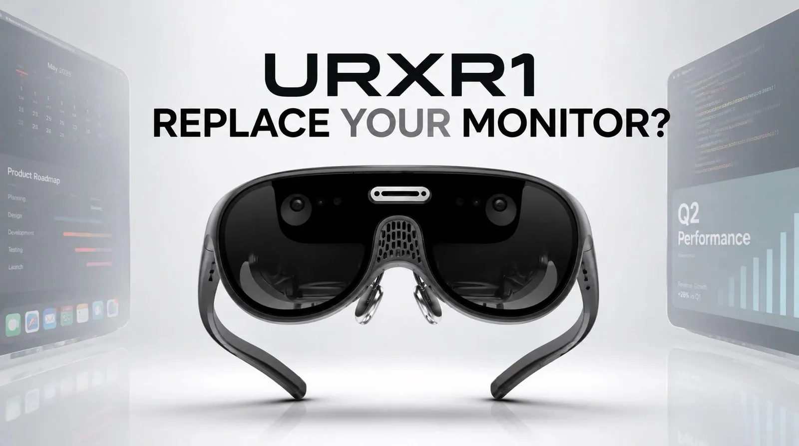 Person wearing URXR1 smart glasses while typing on a laptop keyboard.