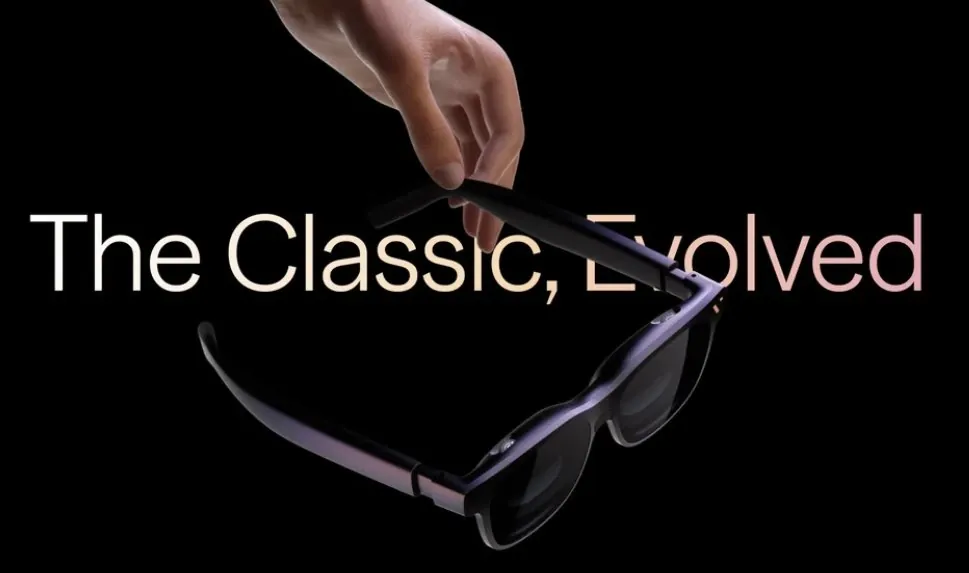 Person wearing the lightweight VITURE Pro 2 glasses while traveling on a plane.