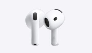 Apple AirPods 5 resting inside their charging case.