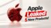 A lineup of rumored Apple products including an iPad and HomePod speaker.