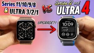 Side profile of the thinner Apple Watch Series 12 showing the display bezels