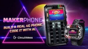 A fully assembled MAKERphone 2.0 device making a phone call.