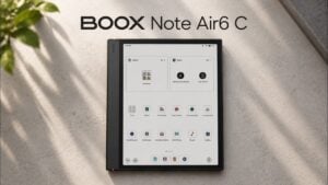 Front view of the BOOX Note Air 6C displaying a colorful document on its screen.