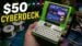 Fully assembled $50 mini cyberdeck showing a custom matrix code animation.