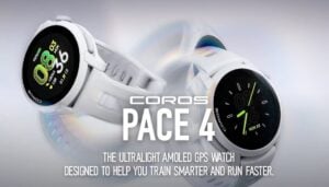A person panning and zooming on the COROS Pace 4 smartwatch map screen.