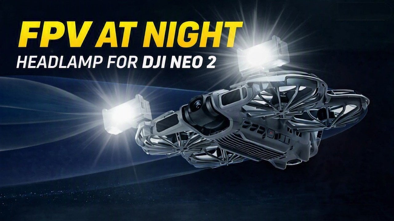 Vifly spotlight attached to the front of a DJI Neo 2 drone