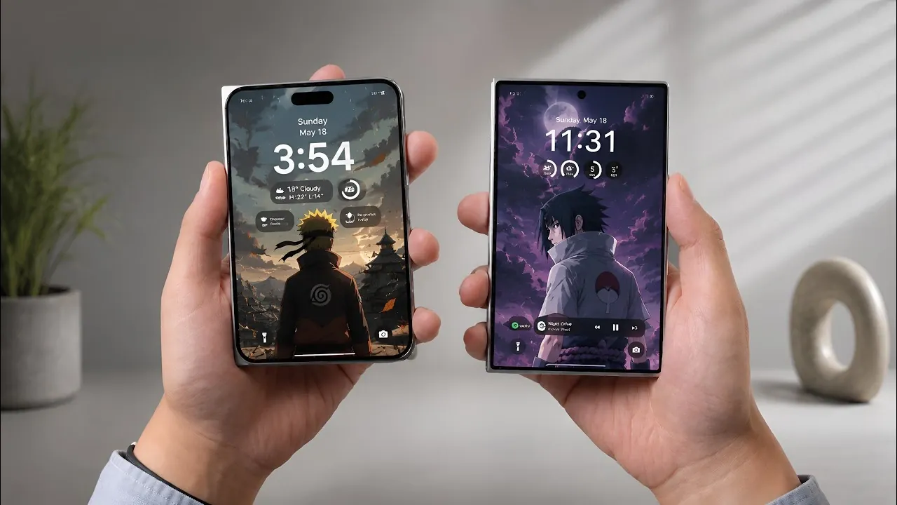 The Galaxy Z Fold 8 and iPhone Duo resting on a table.
