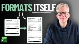 An Excel spreadsheet showing a profit and loss report with dynamically formatted totals