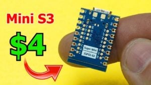 Close up of the ESP32-S3 Super Mini development board.