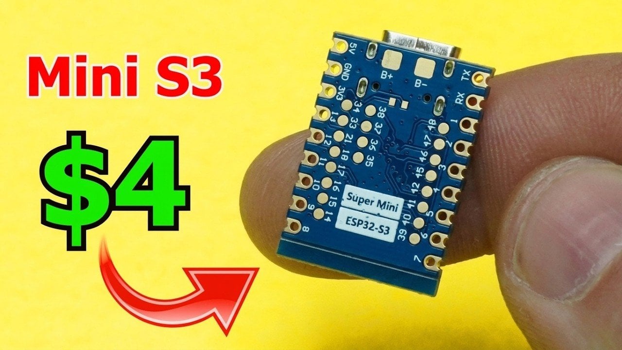 Close up of the ESP32-S3 Super Mini development board.