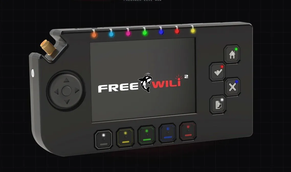 The Free Wili 2 testing an RFID signal near a security access panel.
