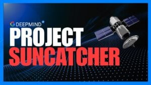 A conceptual rendering of Google Project Suncatcher satellites in orbit.