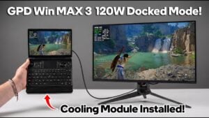 The GPD Win Max 3 device in handheld gaming mode.