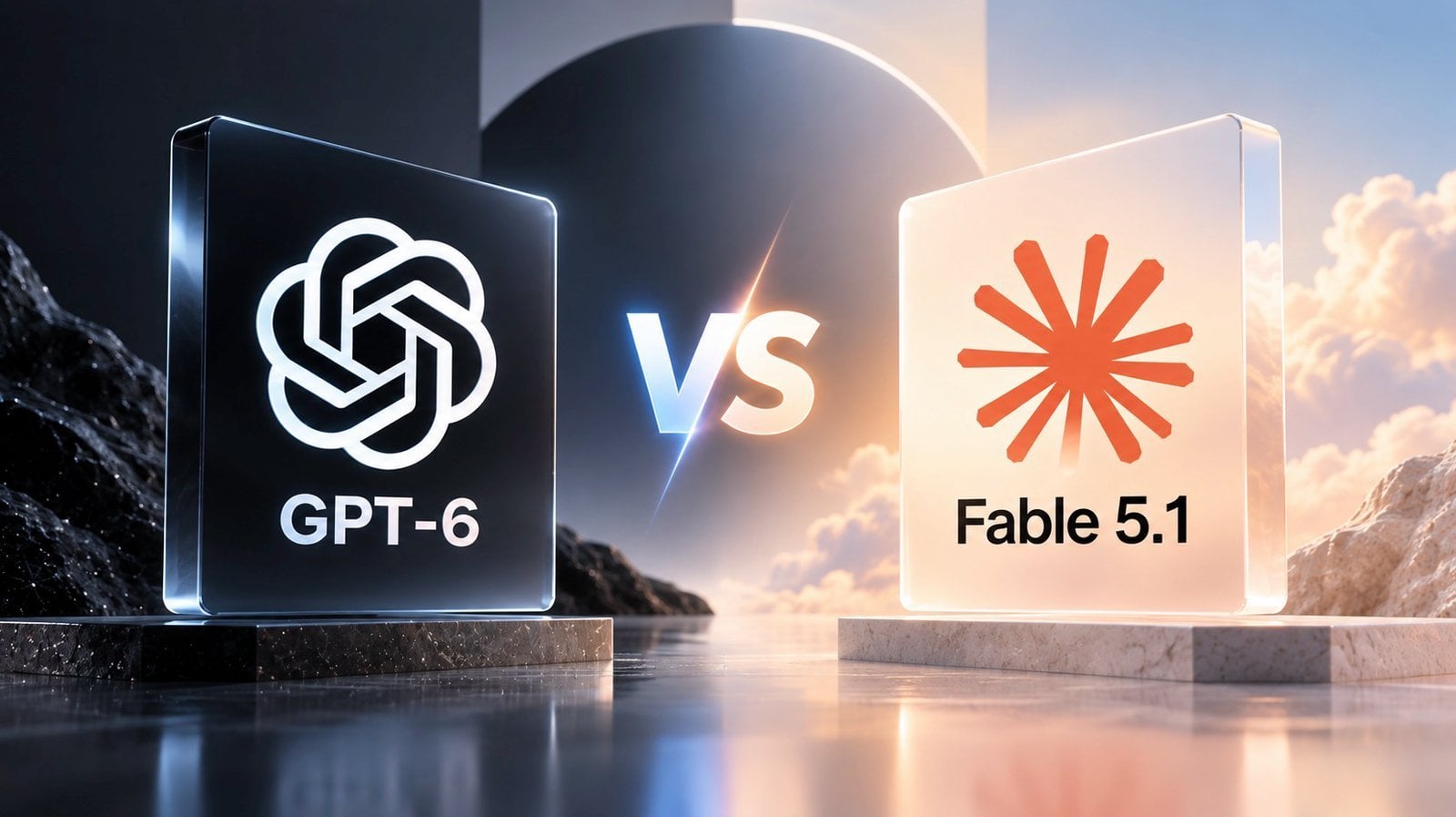 Side-by-side comparison chart of GPT-6 and Fable 5.1 performance features.