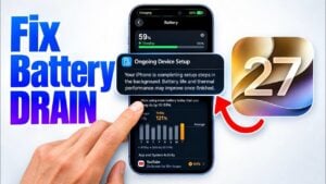 A smartphone screen displaying the iOS 27 battery drain graph.