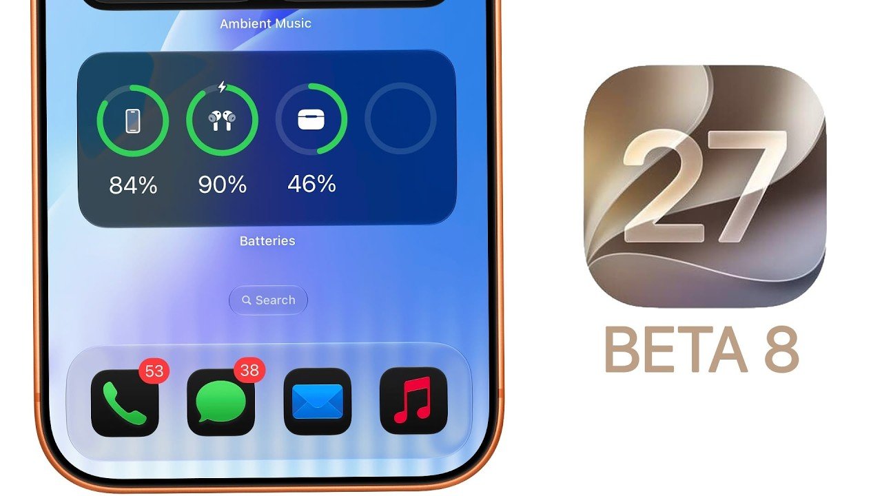 Apple iPhone displaying the iOS 27 Beta 8 software update screen.