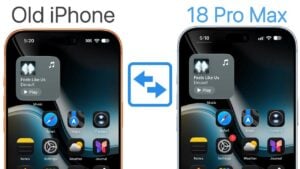 Two iPhones placed side by side during the data transfer process.