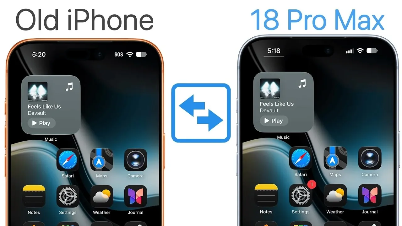 An old iPhone connected to an iPhone 18 Pro using a USB 3 cable.