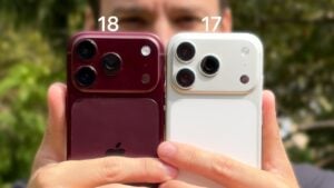 Side-by-side design comparison of the iPhone 18 Pro and iPhone 17 Pro.