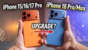 Side by side comparison of the iPhone 18 Pro and iPhone 17 Pro designs.