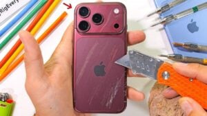 Front view of the iPhone 18 Pro during a durability test