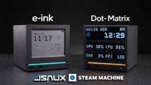 The JSAUX E-Ink display attached magnetically to the Steam Machine.
