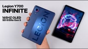 Front view of the Lenovo Legion Y700X Infinite tablet displaying a mobile game.