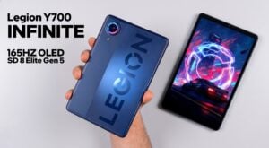 Front view of the Lenovo Legion Y700X Infinite tablet displaying a mobile game.