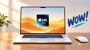 Close-up render of the rumored Apple M6 processor chip.