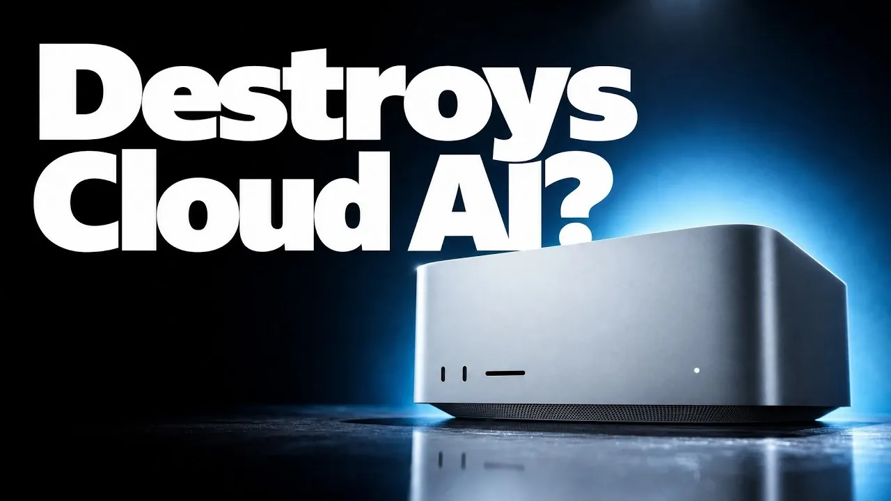 A split-screen graphic comparing local Mac processing hardware to cloud servers.