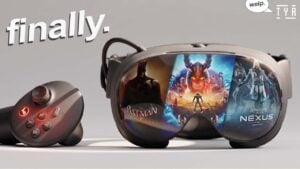 A person playing a Meta Quest exclusive game using a PC VR headset emulator.