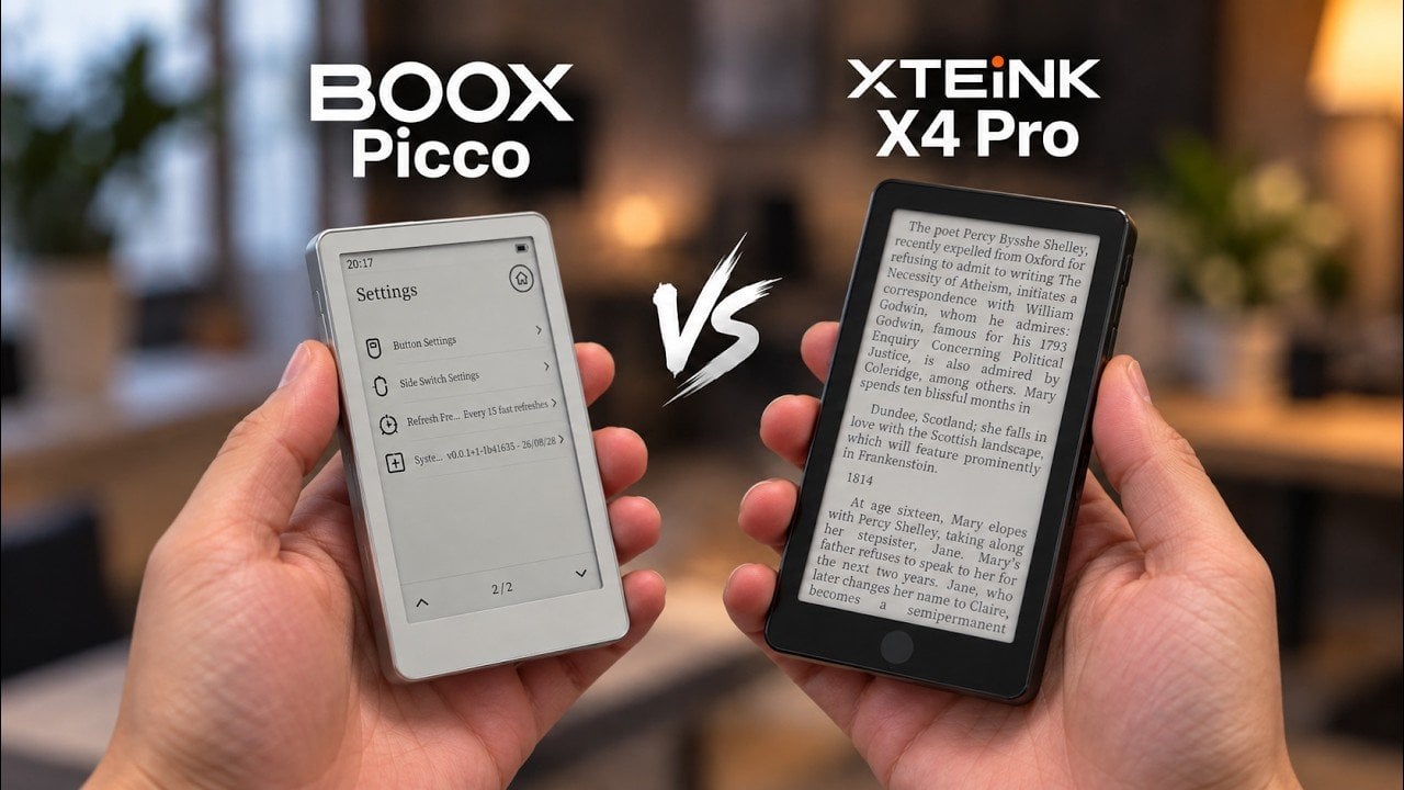 Side-by-side comparison of the Boox Palma and X4 Pro e-readers.
