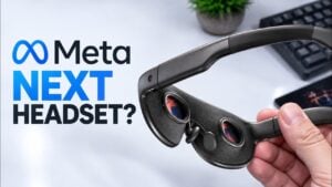 A lightweight glasses-style mixed reality headset with open periphery.