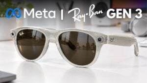 A person wearing the new slimmer Ray-Ban Meta Gen 3 smart glasses.